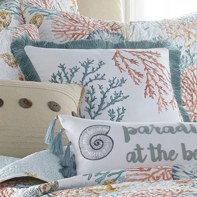 Bay Islands Coral Fringe Decorative Pillow - Levtex Home 3 Bay Islands Coral Fringe Decorative Pillow - Levtex Home