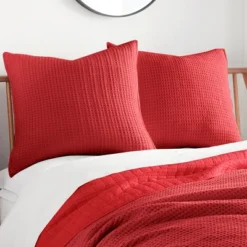 Mills Waffle Red Euro Sham Set Of 2- Levtex Home