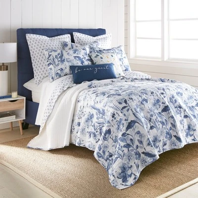 Linnea Blue Floral Quilted Euro Sham - 2pk - Levtex Home 4 Linnea Blue Floral Quilted Euro Sham - 2pk - Levtex Home - Image 2