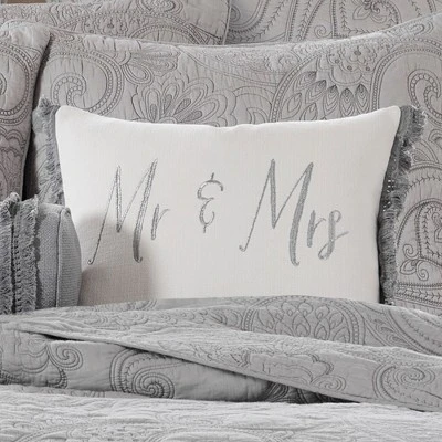 Perla Grey Mr. & Mrs Decorative Pillow - Levtex Home 3 Perla Grey Mr. & Mrs Decorative Pillow - Levtex Home