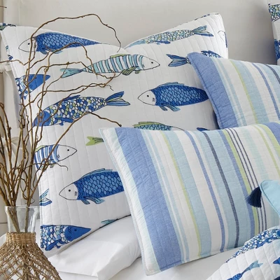 Catalina Fish Quilted Euro Sham - 2pk - Levtex Home 3 Catalina Fish Quilted Euro Sham - 2pk - Levtex Home