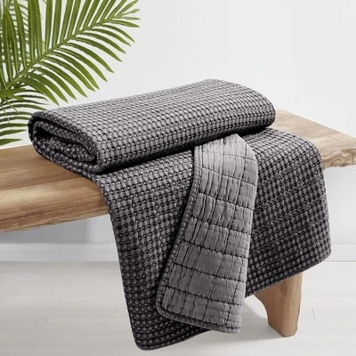 Mills Waffle Charcoal Quilted Throw - Levtex Home 3 Mills Waffle Charcoal Quilted Throw - Levtex Home