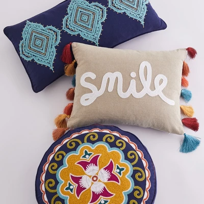 Amelie Embroidered Medallion Decorative Round Pillow - Levtex Home 3 Amelie Embroidered Medallion Decorative Round Pillow - Levtex Home