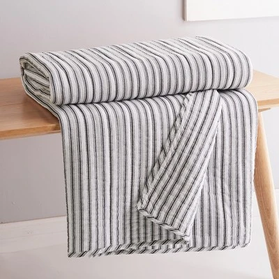 Tobago Stripe Charcoal Quilted Throw - Levtex Home 3 Tobago Stripe Charcoal Quilted Throw - Levtex Home