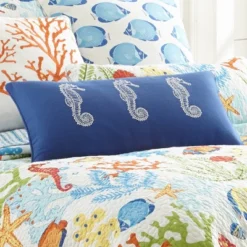 Portofino - Embroidered Seahorse Pillow - Blue - Levtex Home