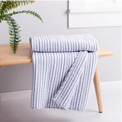 Tobago Stripe Blue Quilted Throw - Levtex Home 3 Tobago Stripe Blue Quilted Throw - Levtex Home