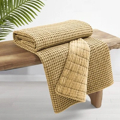 Mills Waffle Ochre Quilted Throw- Levtex Home 3 Mills Waffle Ochre Quilted Throw- Levtex Home