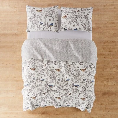 Mockingbird Toile Quilt And Pillow Sham Set - Levtex Home 3 Mockingbird Toile Quilt And Pillow Sham Set - Levtex Home