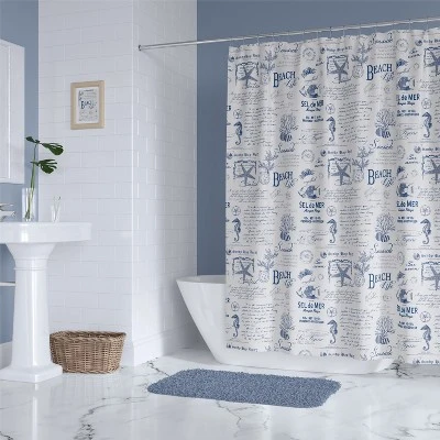 Beach Life Lined Shower Curtain With Grommets Navy - Levtex Home 3 Beach Life Lined Shower Curtain With Grommets Navy - Levtex Home